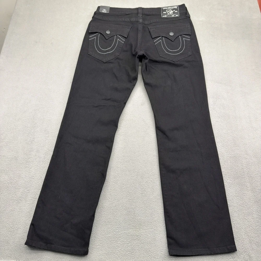 True Religion Ricky Straight Jeans Mens 32x32 Black Denim Flap SN Relaxed $149
